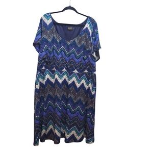 EUC IGIGI Adora Chevron Plus Size 22/24 Dress Blue Aqua Black Career Easter